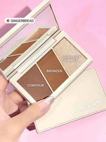 SHEGLAM Trio Hero Face Palette-Gingerbread Contour Dual-Use Multi-Use Sculpt Powder Brand Beauty Makeup Face Paint Cosmetic For Women Girls Perfect For Fall Winter Ideal For Y2K Fancy Fashion Suitable For Birthday Christmas Present Party Ready Best Color