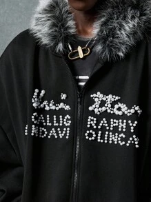 NEON BLANC X LYSMO 联名款男士时尚铆钉拉链长袖连帽卫衣，适合秋冬季节，情侣款 - 黑色 - 查看 5