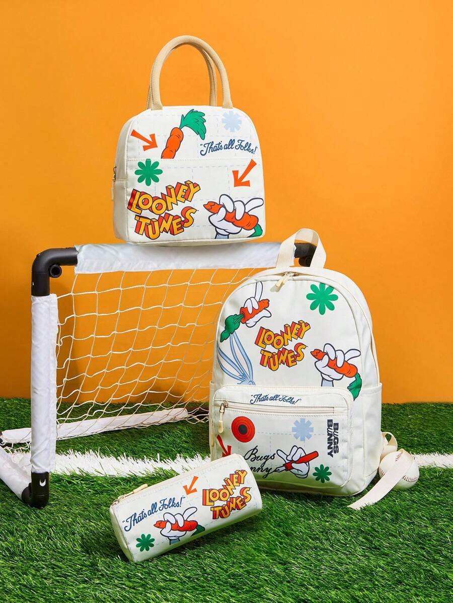 LOONEY TUNES X SHEIN 3pcs Women Casual Commuter Cartoon Rabbit Slogan Print Bag Set - Beige - View 1