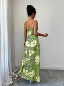 Elenzga Women's Elegant & Charming Romantic Vintage Casual Comfortable Music Festival Holiday Sleeveless Floral Print Satin Maxi Dress With Waist Cinching (Assorted Floral Print)