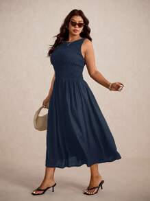 Elaquor 大码女式黑色无袖弹力修身中长连衣裙，适合度假、通勤和日常穿着