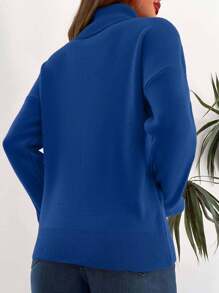 EURMUSE Women's Simple Casual Solid Color High Neck Loose Oversized Sweater,Jumper,Cream Jumper,Jumpers,Black Jumper,Womens Jumper,White Jumper,Women's Jumper,Women's Jumpers,Winter Clothes - Navy Blue - View 2