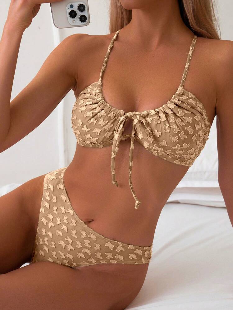 Women's Solid Color Back Cross Separated Bikini Set Summer Beach