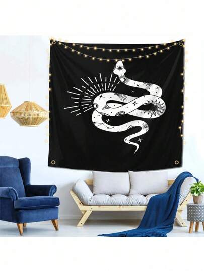 Grunge Punk 1pc Background Fabric Snake Picture Ins-Style Decorative Tapestry Is Suitable For Home Decoration And Wall Hanging Or Background During Festivals And Gatherings, Enhancing The Home Atmosphere,Home ,Garden Decor, Halloween