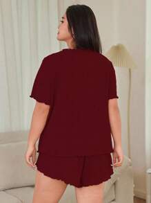 SHEIN Sweet Ruffle Edge Bow Embroidery Casual Home Pajama Set