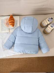 SHEIN Playful Pals 男宝宝秋冬外套休闲风格加厚保暖夹克 - 淺藍色 - 查看 9