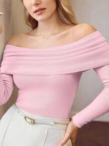 MOTF PREMIUM SUÉTER DE PUNTO ACANALADO CON HOMBROS DESCUBIERTOS PARA OTOÑO E INVIERNO - Rosa - Ver 6