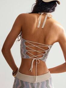 Bohemela Women's Halter Backless Criss-Cross Strap Cropped Knit Top - Multicolor - View 2