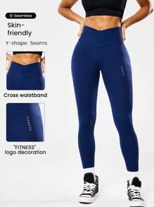 Core Rhythm Quần legging xanh navy cạp cao liền mạch dành cho tập luyện với khả năng nâng đỡ và co giãn 4 chiều, quần tập yoga cho nữ - Màu xanh hải quân - Xem 3