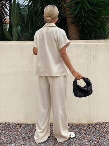 Livesso 2 Stücke Damen ärmelloses Hosenanzug-Set aus Jacke und weiter Hose, Sommer