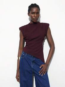 Maija 2pcs Women's Solid Color Front Tie Puff Sleeve Shirt + Shorts Set, Bohemian Style, Spring/Summer - Purple - View 4