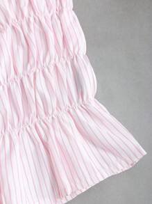 Sweetra 2 件套女士春季休闲风格蓝色条纹宽松短款上衣和阔腿裤 - 粉色 - 查看 5