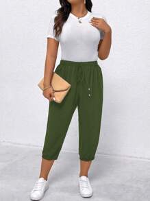 EMERY ROSE 大码女式纯色抽绳腰口袋休闲七分裤