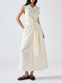 LYSMO Robe décontractée sans manches pour femme, couleur unie, été - Nude - Voir 7