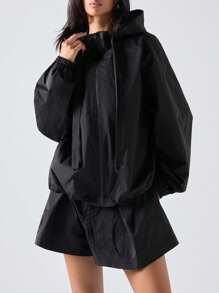TrendSteals 2025 New Arrive Minimalism Fall Women's Casual Versatile Solid Color Hooded Jacket - Black - View 8