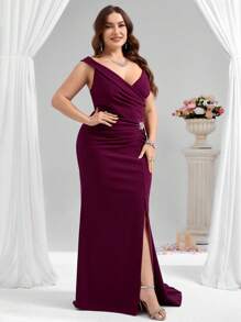 Coutiva Vestido de fiesta formal ajustado con volumen en el bajo estilo cola de sirena para mujer talla grande (muy adornado)