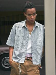 AXEPEAK 男士宽松短袖翻领衬衫