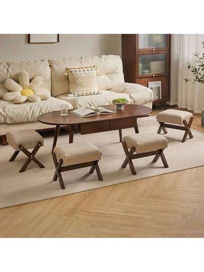 SHEIN Nordischer Luxus Schuhbank aus Massivholz, vielseitig einsetzbarer quadratischer Niedrighocker für Eingangsbereich, Wohnzimmer, Kinderzimmer