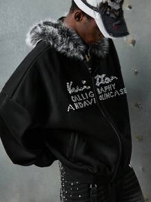 NEON BLANC X LYSMO 联名款男士时尚铆钉拉链长袖连帽卫衣，适合秋冬季节，情侣款 - 黑色 - 查看 4