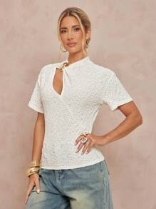 Lumalex All White Party Outfit Women Fall Modest Old Money Coquette Glitter Holiday Party Outfit Rave Festival Outing  Swim Vacation Bohemian BOHO Sea Beach Hot Outdoor Richly Layered Wedding Season Banquet Coming Of Age Ceremony Beach Seaside High Collar Metal Decor Textured Fabric Tight Fit Long Sleeve Women Top