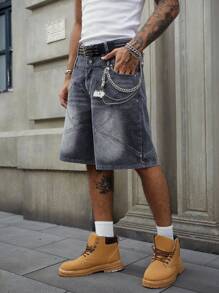 ROMWE MEN Street Life Shorts vaqueros sueltos para hombre con doble cintura