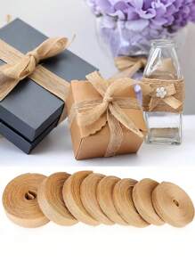 1 Rollo de 10 metros de cinta de lino natural gruesa. Rollo de cinta de lino con bordes sin acabar para manualidades de boda, envoltura de regalos, coronas de otoño, decoración hecha a mano - Caqui - Ver 2