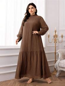 Veilorie Vestido de unicolor elegante talla grande, apropiado para ir a trabajar - Café integral - Ver 4