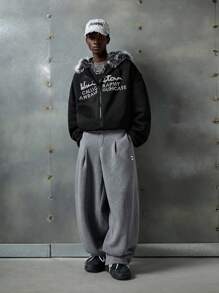 NEON BLANC 男士街头风格灰色针织宽松刺绣运动裤 - 灰色 - 查看 7