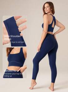 GLOWMODE 重置方领镂空运动文胸防擦伤粘合轻度支撑低冲击瑜伽日常 - Dark Blue - 查看 4