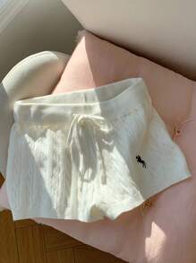 Comfortcana Pantalones cortos de punto con detalles bordados, cómodos pantalones cortos para el verano, otoño e invierno - Blanco - Ver 5