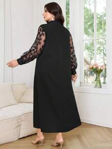 SHEIN Najma Women Stand Collar Lantern Sleeve Blouse, Loose Fit Luxury Embroidery Sequins Beading Patchwork Elegant Dress, Plus Size, Arabic Style