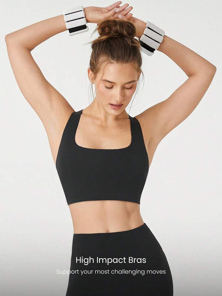 Built-In Cups High Impact Supportive Round Neck Adjustable Y Back Sports Bra Jogging Running Training