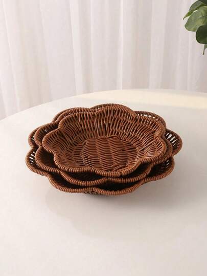 SHEIN Handwoven Rattan Storage Basket Decorative Woven Fruit Snack Tray Living Room Organizer Home Decor Natural Fiber Basket Multipurpose