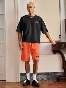 Manfinity VCAY Men's Summer Casual Street Leisure Letter Print Drop Shoulder Loose T-Shirt And Drawstring Waist Shorts Set - Multicolor - View 1