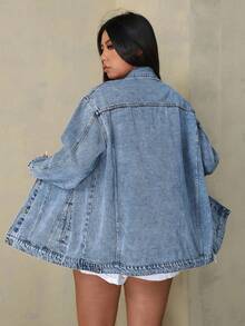 Jeanoix Plus Size Washed Loose Denim Jacket