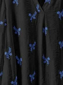 Lacomfia 女士休闲刺绣圆领半开襟宽松衬衫，白色 - 黑色 - 查看 5