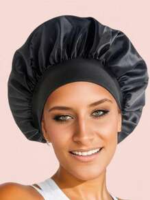 SHEIN 1 pezzo Cuffia da notte in seta Satin Bonnet, fascia morbida E W per capelli, berretto da casa in rosa e blu, decorazione per l'estate, adatto per il ritorno a scuola, con imbottitura in cotone, arricciature a collo solido, ampia traspiranti, cappello in satin per la cura dei capelli da donna