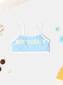 SUMWON Monte Carlo 2 Pcs Swimsuit Beachwear Collection Long Sleeve Bikini Set With Logo Print Half Zip Crop Top High Waist Active Youth Beachwear - Blue - View 6