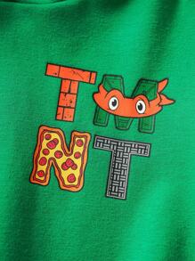 TEENAGE MUTANT NINJA TURTLES | SHEIN Young Boy Cartoon Pizza Print Colorblock Casual Long Sleeve Hoodie Fall Winter - Green - View 4