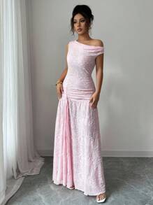 Elenzga Đầm nữ cổ chữ V sâu, xẻ tà, ôm vừa vặn thanh lịch - Hồng - Xem 5