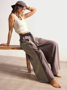 Bohemela 针织拼色宽松阔腿水洗女裤