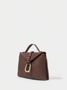 SHECARRY 女士时尚金属装饰手提包，适合日常使用 - 咖啡 - 查看 2