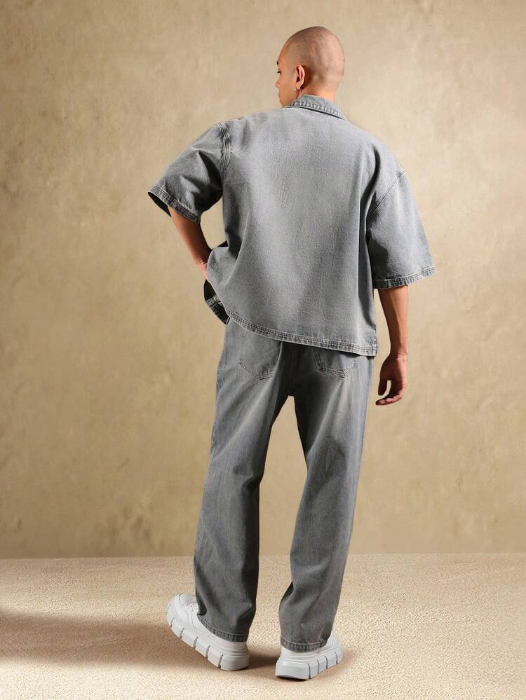 Oversized Denim Shirt With Wide Leg Pants