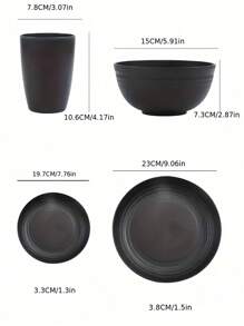 SHEIN 可重复使用的黑色塑料餐具套装，含盘子、碗和杯子 - 便携式餐具，适用于家庭、厨房、户外旅行、露营、派对 - 圣诞礼物