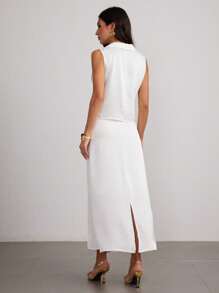 Modelyn 2pcs/Set Relaxed Casual Solid Color Sleeveless Top And Skirt Set - White - View 7