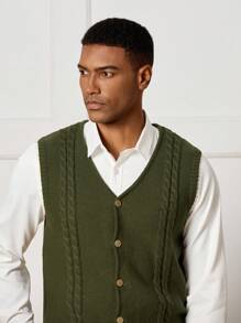 Manfinity CityGents Men's V-Neck Casual Versatile Twist Pattern Knit Vest Old Money Aesthetic