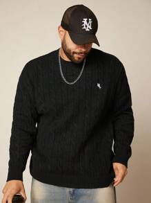 EASEVO 大码男士休闲粗针织圆领长袖毛衣，垃圾摇滚风格