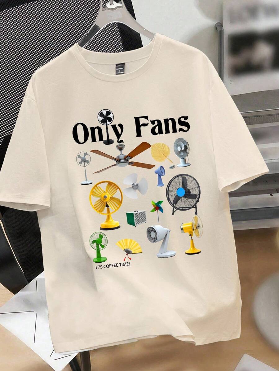 Claim Dot 男士夏季休闲字母与扇形印花圆领短袖T恤 - 卡其色 - 查看 1