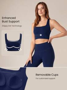 GLOWMODE 重置方领镂空运动文胸防擦伤粘合轻度支撑低冲击瑜伽日常 - Dark Blue - 查看 3