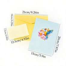 SHEIN 1 件蜂鸟花 3D 立体生日贺卡，带信封，贺卡适合女性、母亲、妻子、女友、情人节、周年纪念礼物，适合返校用品